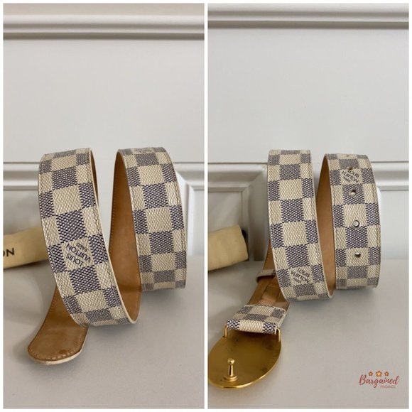 Authentic Louis Vuitton Damier Azur Canvas Leather Voyage Belt Size 80/32 M9837 - Picture 8 of 13